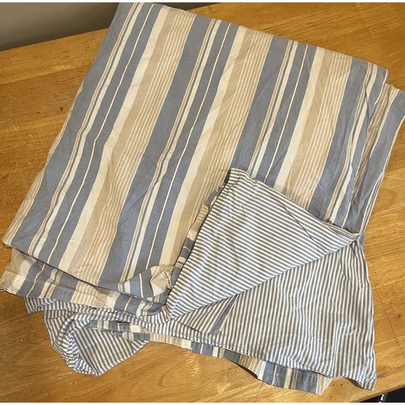 Pottery‎ Barn Striped Full Queen Duvet Cover  Blue Brown Reversible - Picture 1 of 6